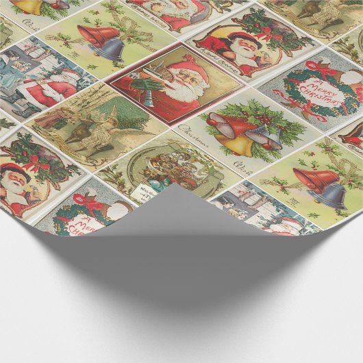 Retro Vintage Weihnachtskarten Collage Geschenkpapier (Ecke)