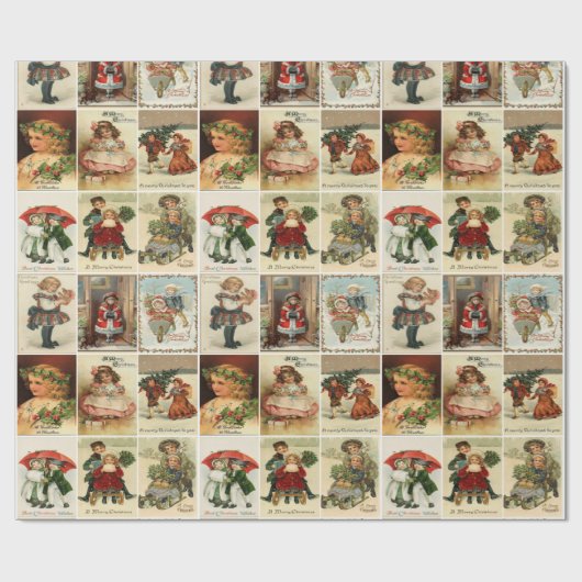 Retro Vintage Weihnachtskarten Collage Geschenkpapier (Flach)