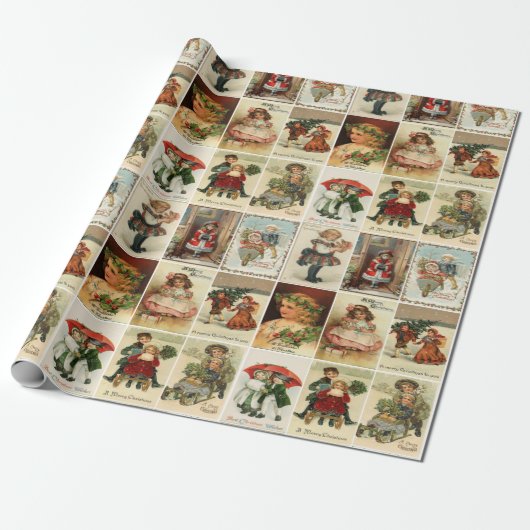 Retro Vintage Weihnachtskarten Collage Geschenkpapier (Ungerollt)
