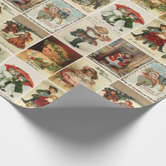 Retro Vintage Weihnachtskarten Collage Geschenkpapier (Ecke)