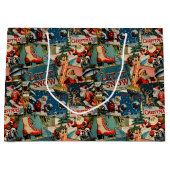 Retro-Vintage-Weihnachtskarten-Collage Große Geschenktüte (Vorderseite)