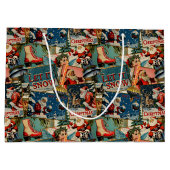 Retro-Vintage-Weihnachtskarten-Collage Große Geschenktüte (Rückseite)