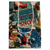Retro Vintage Weihnachtskarten Collage Mittlere Geschenktüte (Rückseite)