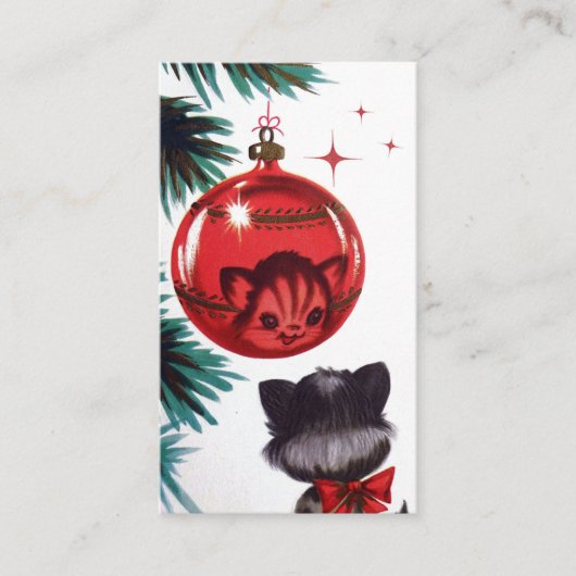 Retro Vintage Weihnachtskatze addieren Visitenkarte (Vorderseite)