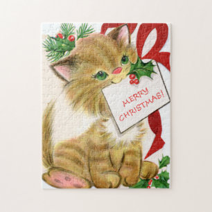 retro vintage Weihnachtskatze Feiertag Puzzle