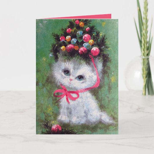Retro Vintage Weihnachtskatze hinzufügen Karte (Vorderseite)