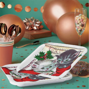 Retro Vintage Weihnachtskatzen Feierparty Teller