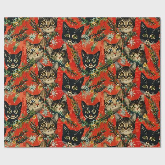 Retro Vintage Weihnachtskatzen Geschenkpapier (Flach)