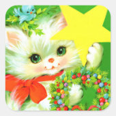 Retro Vintage Weihnachtskatzenfest Quadratischer Aufkleber (Vorderseite)