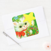 Retro Vintage Weihnachtskatzenfest Quadratischer Aufkleber (Umschlag)