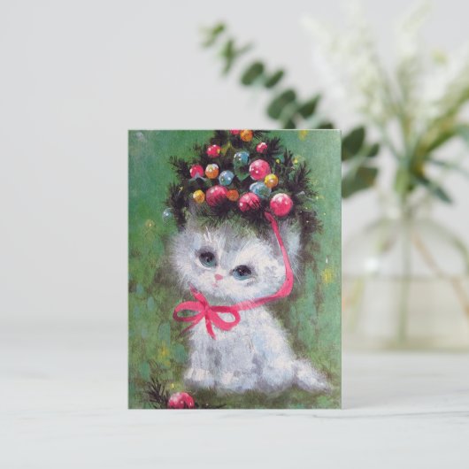 Retro Vintage Weihnachtskatzenjause Postkarte (Stehend Vorderseite)