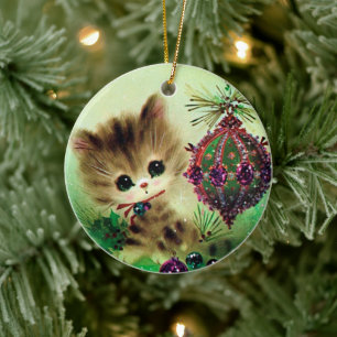 Retro Vintage Weihnachtskatzenschmuck Keramik Ornament