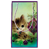 Retro Vintage Weihnachtskatzentasche Kleine Geschenktüte (Vorderseite)