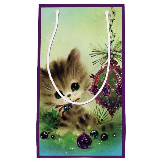 Retro Vintage Weihnachtskatzentasche Kleine Geschenktüte (Vorderseite)