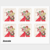 Retro Vintage Weihnachtskäufer Quadratischer Aufkleber (Blatt)