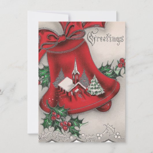 Retro Vintage Weihnachtskirche hinzufügen Botschaf Feiertagskarte (Vorderseite)