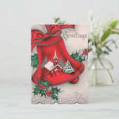 Retro Vintage Weihnachtskirche hinzufügen Botschaf Feiertagskarte (Stehend Vorderseite)