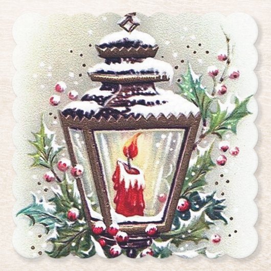 Retro Vintage Weihnachtslampe Papier Untersetzer (Vorderseite)