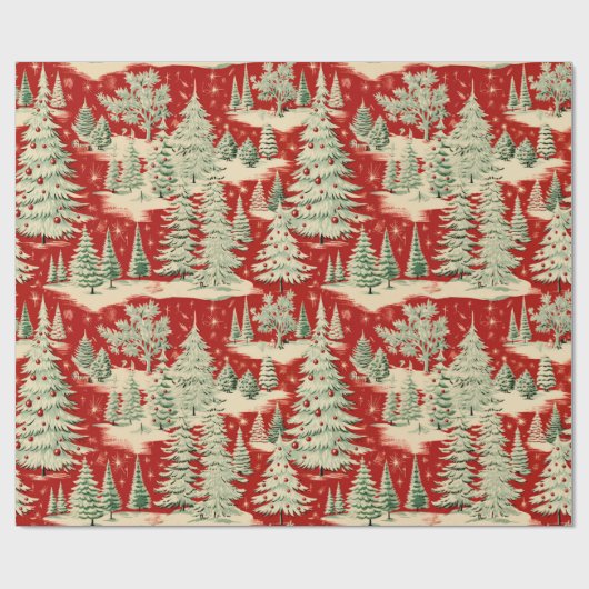 Retro Vintage Weihnachtslandschaft Geschenkpapier (Flach)