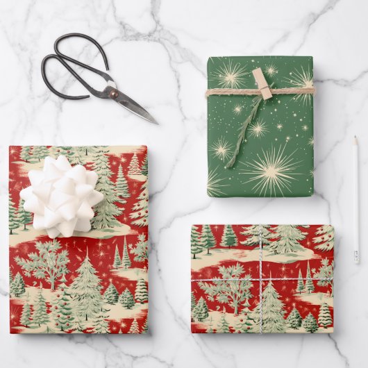 Retro Vintage Weihnachtslandschaft Geschenkpapier Set (Vorderseite)
