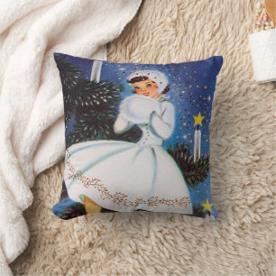 retro-vintage-Weihnachtsmädchen-Feiertag Kissen