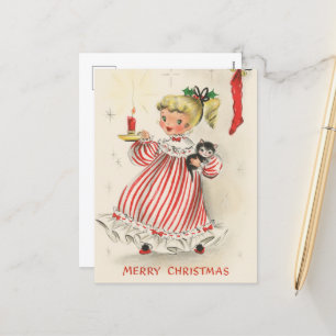 Retro Vintage Weihnachtsmädchen  Feiertagspostkarte