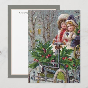Retro-Vintage-Weihnachtsmädchen fügen Sentimentali Mitteilungskarte