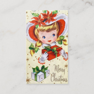 Retro Vintage Weihnachtsmädchen mit Grußkarte Visitenkarte