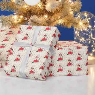 retro vintage Weihnachtsmädchen Schneeflocken Geschenkpapier