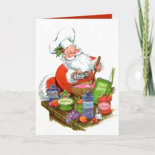 retro-vintage-Weihnachtsmann-Backen Weihnachten Karte