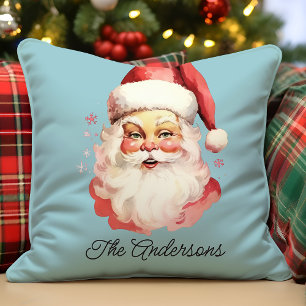 Retro Vintage Weihnachtsmann Blau Weihnachten Kissen