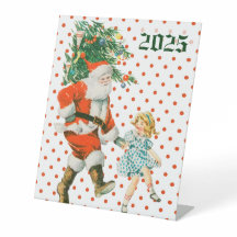 Retro-Vintage-Weihnachtsmann & Mädchen Weihnachten