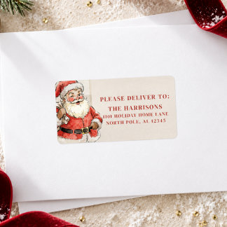 Retro-Vintage-Weihnachtsmann Personalisiertes Weih Adressaufkleber