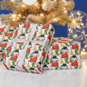 retro vintage Weihnachtsmann Schneemann Elf geflie Geschenkpapier