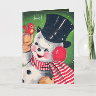Retro Vintage Weihnachtsmann Schneemann Textkarte Feiertagskarte