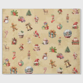 Retro Vintage Weihnachtsmuster Geschenkpapier (Flach)