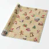 Retro Vintage Weihnachtsmuster Geschenkpapier (Ungerollt)