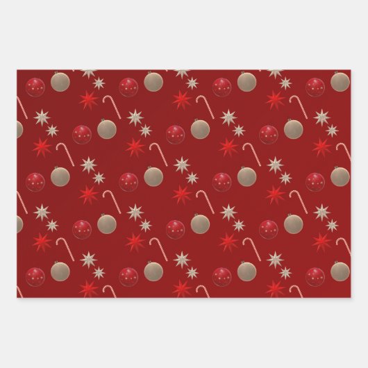 Retro Vintage Weihnachtsmuster Geschenkpapier Set (Vorderseite)