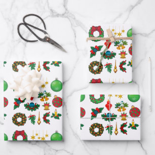 Retro Vintage Weihnachtsmuster Santa Claus Verpack Geschenkpapier Set