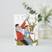 Retro Vintage Weihnachtsren-Fahrpostkarte Feiertagspostkarte (Stehend Vorderseite)