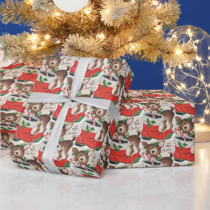 retro vintage Weihnachtsrentier und Strumpf Geschenkpapier