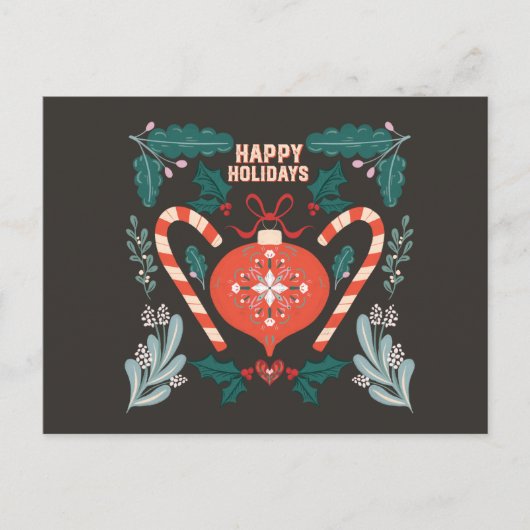 Retro Vintage Weihnachtsschmuck Feiertagspostkarte (Vorderseite)