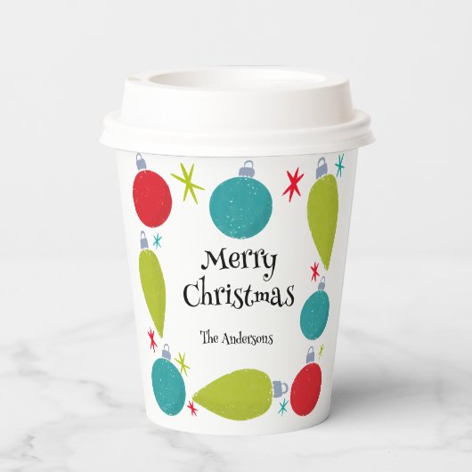 Retro Vintage Weihnachtsschmuck Personalisiert Pappbecher (Rückseite)