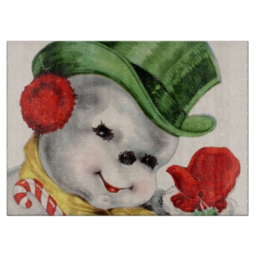 Retro Vintage Weihnachtsschneemannskarton Schneidebrett (Vorderseite)