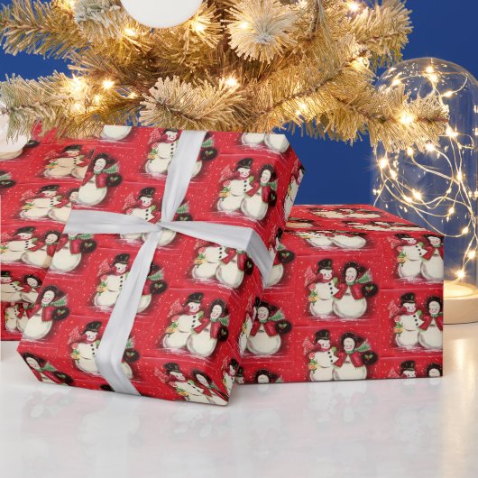 Retro-Vintage Weihnachtsschneepaar gekacheltes Par Geschenkpapier (Feiertage)