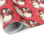Retro-Vintage Weihnachtsschneepaar gekacheltes Par Geschenkpapier (Rolleneckpunkt)