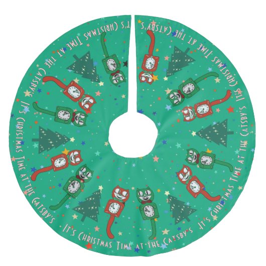 Retro Vintage Weihnachtszeit Cat Clock Custom Polyester Weihnachtsbaumdecke (Vorderseite)