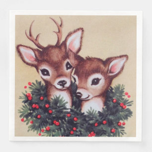 retro-vintage-Weihschen-Hirsch-Feiertag Serviette