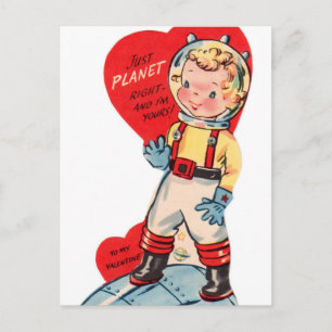 Retro Vintage Weltraum-Spaß Valentinstag-Postkarte Feiertagspostkarte