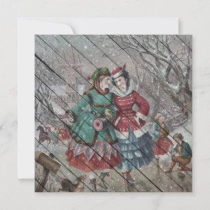 Retro Vintage Winter glückliche Dorflandschaft Feiertagskarte